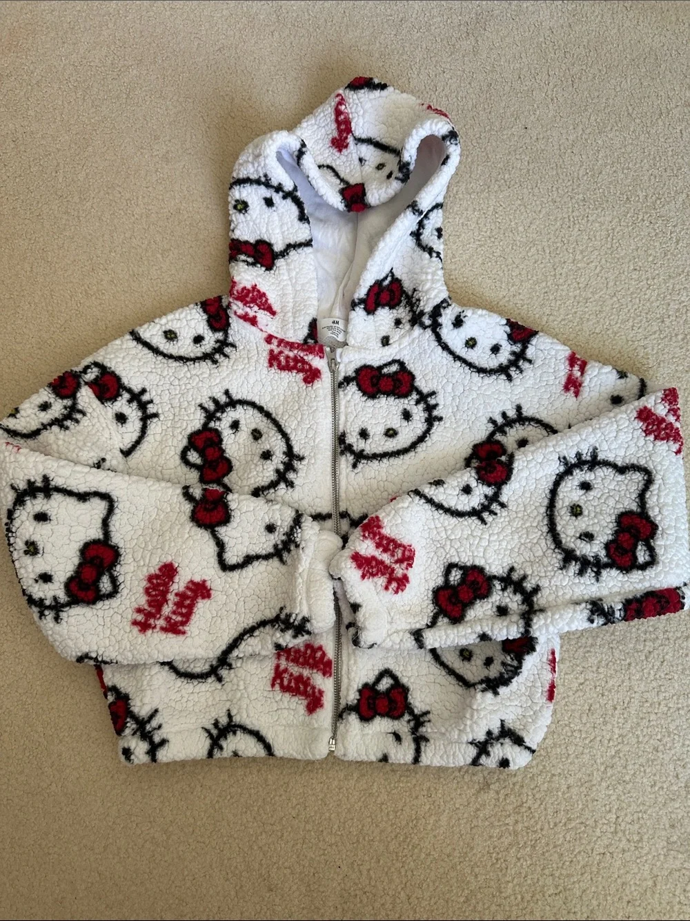 H&M White Hello Kitty Sherpa Zip Hoodie